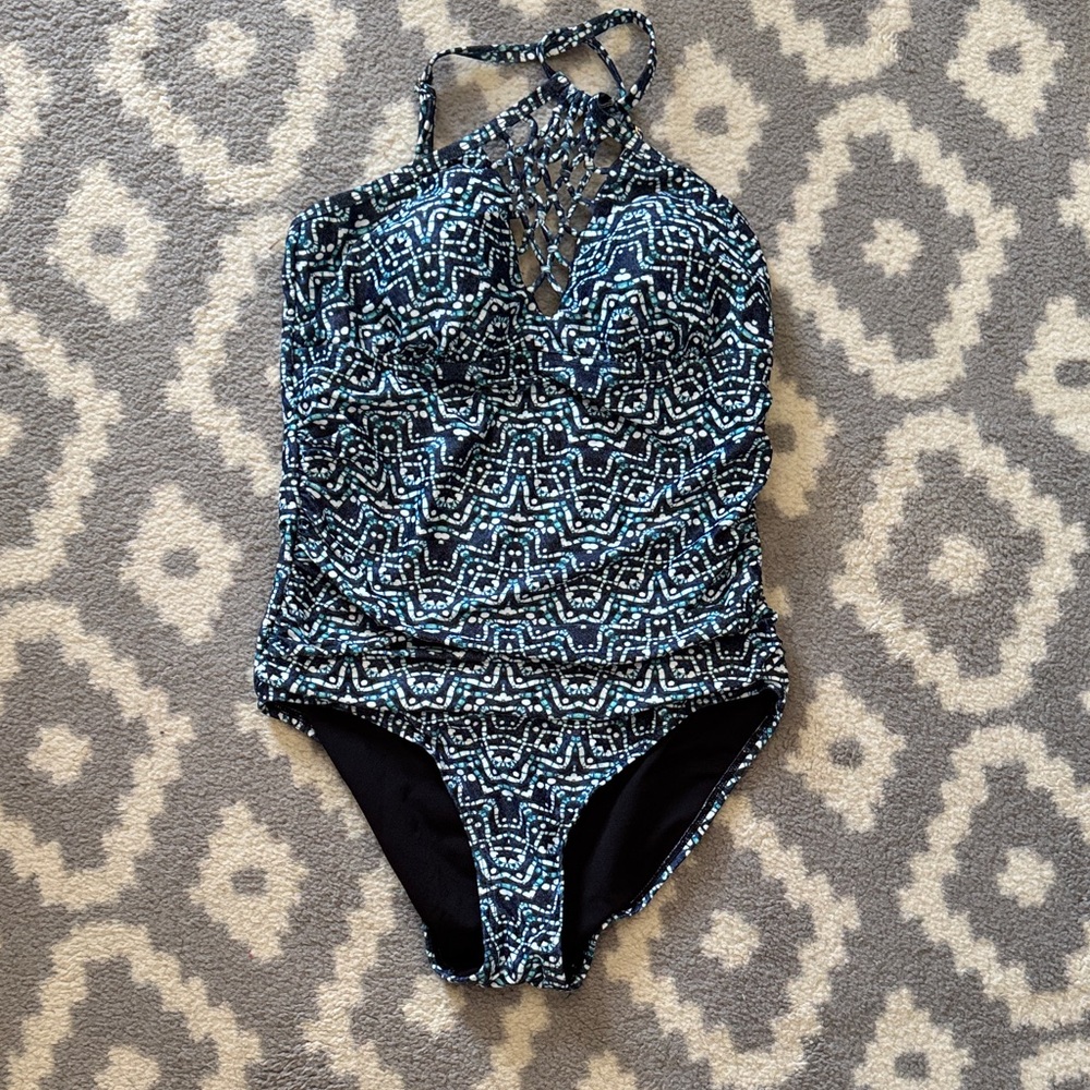 Swimsuits For All Blue Patterned One Piece